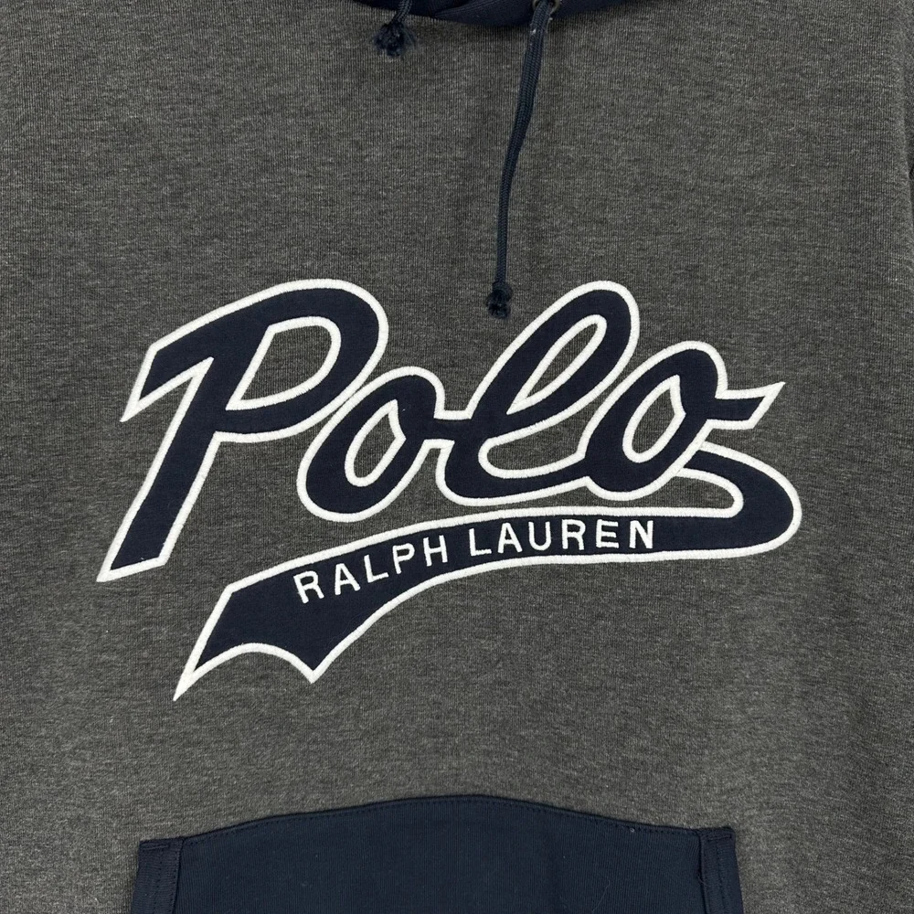 Polo Ralph Lauren Double Knit Gray Performance Sweater Hoodie Embossed Knit Logo